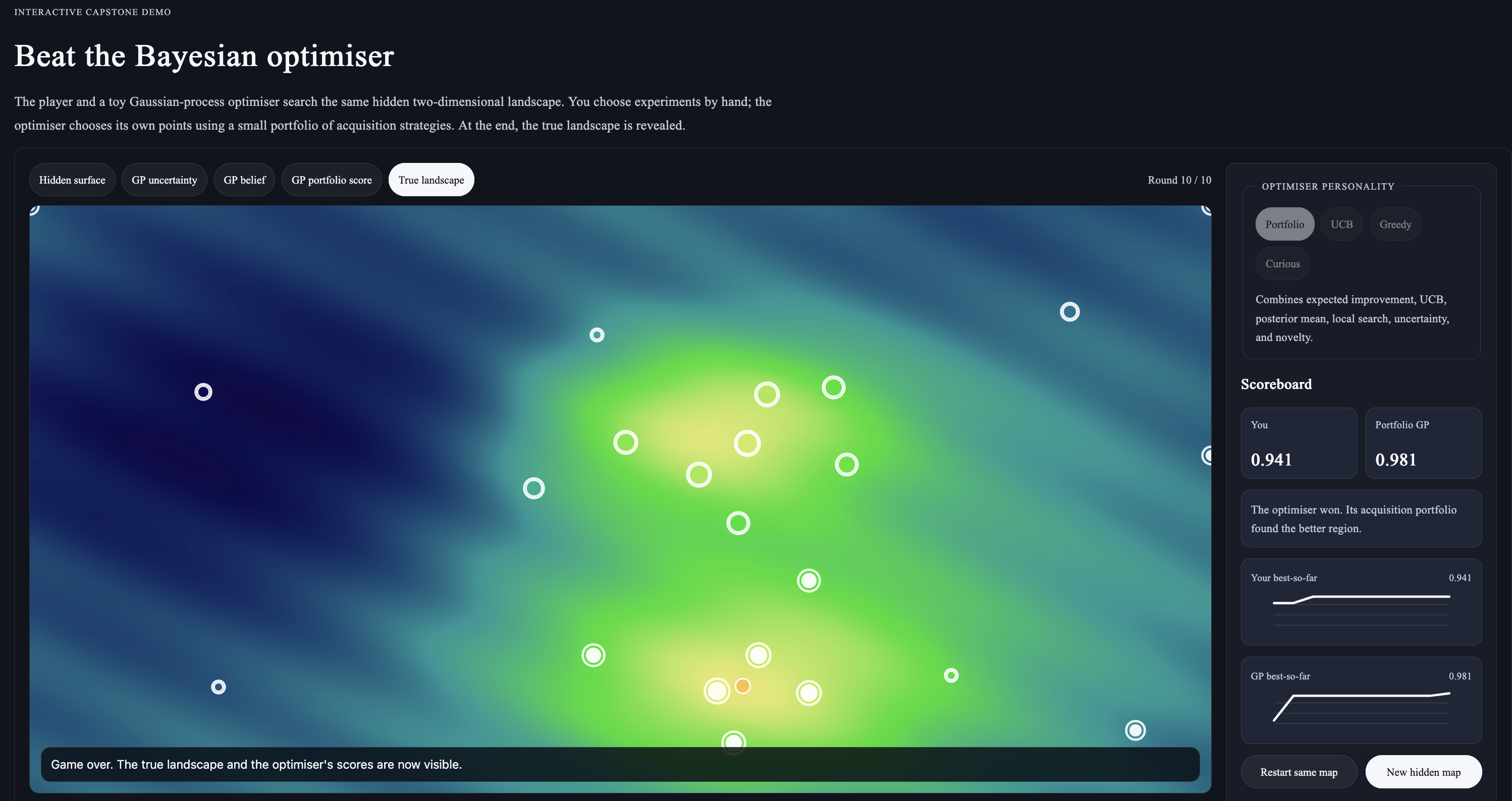Bayesian optimisation game preview